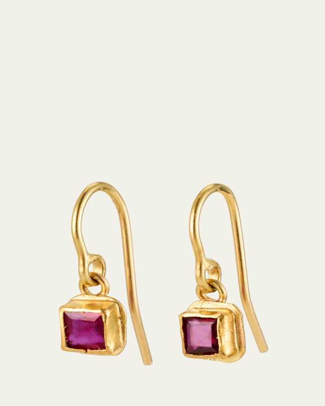 18K Gold Simple Single Drop Ruby Earrings